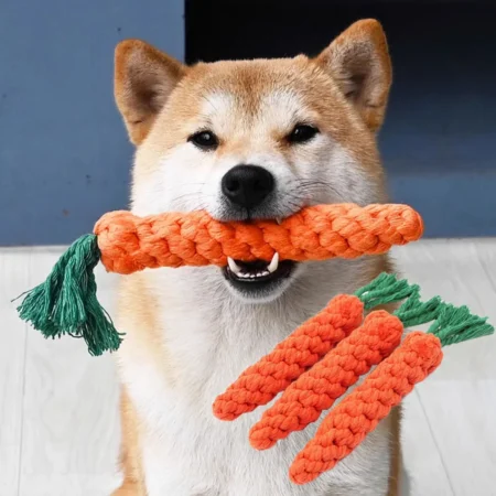PetAccessory™ Carrot Rope Dog Toy – Durable Cotton Chew Toy for Teeth Cleaning & Puppy Training